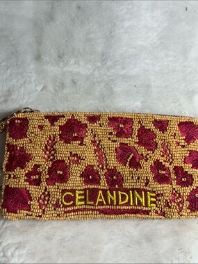 Anthropologie celandine beaded floral pouch